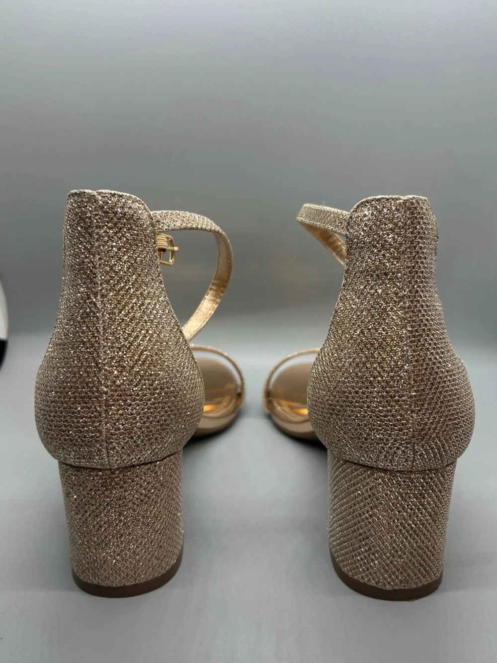 Herstyle Rose Gold Glitter Ankle-Strap Block Heels